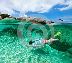 Woman snorkeling in tropical water