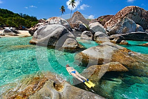 Woman snorkeling at tropical water