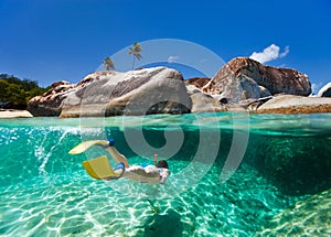 Woman snorkeling in tropical water photo