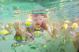 Woman snorkeling underwater in sea