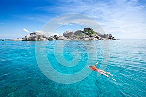 Woman snorkling at Similan Island .Andaman sea thailand, Great f photo