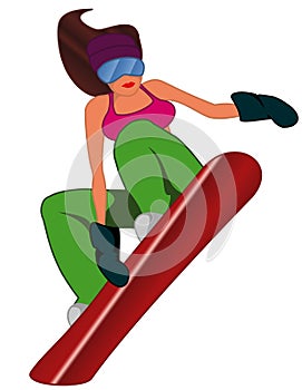 Woman snowboarding