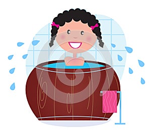 A woman soaking in whirlpool / cold barrel tub