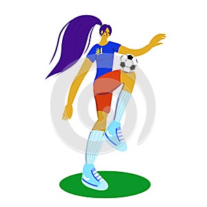 woman with soccer ball in flat style illustration.Women soccer.Soccer player