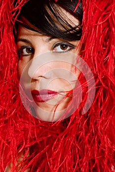 Woman in soft red material photo