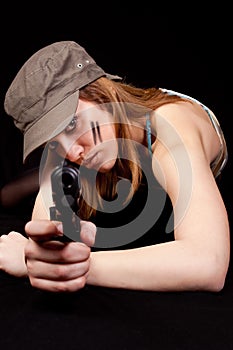 Woman solder with gun