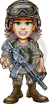 Woman soldier in uniform and battlegear