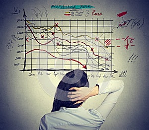 Woman solving bad economy problem. Stressful business life photo