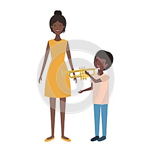 Woman with son and trumpet avatar character