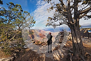 Woman on the South Rim Trail in the Grand Canyon. photo