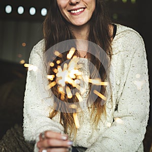 Woman Sparkler Celebration Happiness Firework Concept