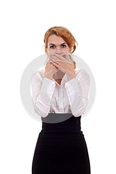 Woman in the Speak No Evil pose