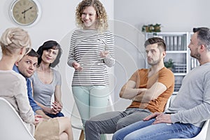 Woman speaking at meeting