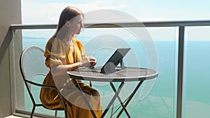 Woman Speaking at Online Conference in Internet on Tablet by Video Call