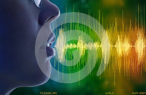 Woman speaking, voice recognition concept