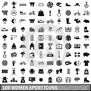 100 woman sport icons set, simple style