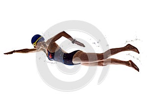 Woman sport swimmer swimming isolated white background photo