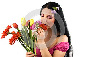 Woman with spring flowers