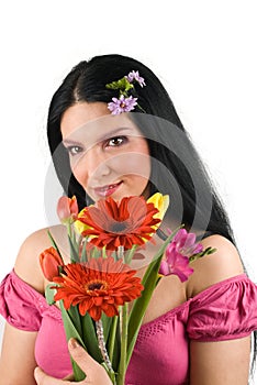 Woman with spring flowers bouquet