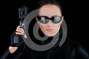 Woman Spy Holding Gun