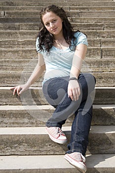 Woman on stair