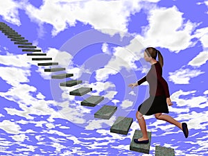 a Woman on stairs Towards The Clouds