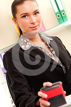 Woman stamping documents