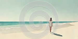 woman standing absent minded at seaside