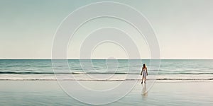 woman standing absent minded at seaside