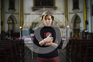 Woman Standing Church Religion Concept