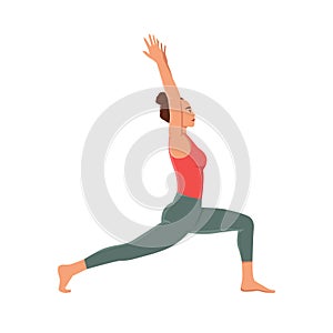 Woman standing in crescent lunge yoga pose