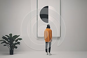 woman standing in empty white room, 3 d illustrationwoman standing in empty white room, 3 d illustrationabstract background with g