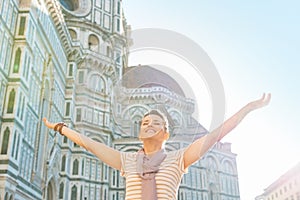 Woman standing in front of cattedrale in florence