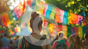Woman Standing in Front of Crowd of People