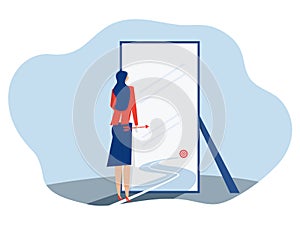 Woman Standing in Front of Mirror Looking goal Themselves as Successful concept vector illustrator