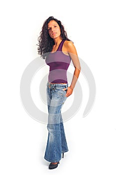 Woman standing in jeans