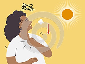 A woman standing under sun light on hot weather and having breathlessdizzy and chest pain.