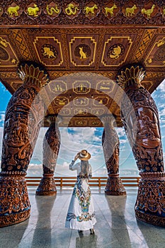 Woman standing at viewpoint on Doi suthep, Chiang Mai