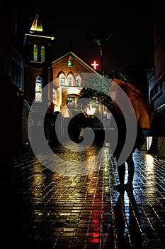 Girl in front of a church in taiwan photo