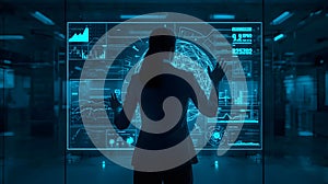 Futuristic technology interface with data analytics and artificial intelligence