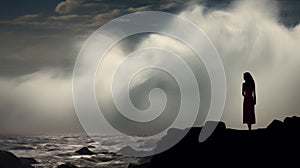 Mystical Silhouette: Woman Emerging From Enigmatic Fog photo