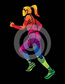 A Woman Start Running Action Marathon Runner Cartoon Female Run