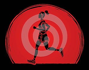 A Woman Start Running Action Marathon Runner Cartoon Sport Graphic