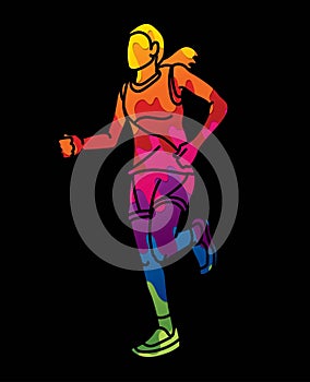 A Woman Start Running Action Marathon Runner Cartoon Sport Graphic