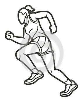 A Woman Start Running Action Marathon Runner Cartoon Sport Graphic