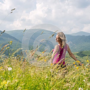 Woman staying at the Mountains