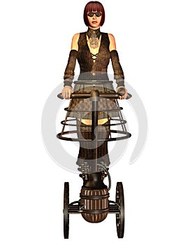Woman in steampunk look on a segway photo