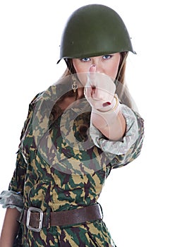 Woman in a steel helmet