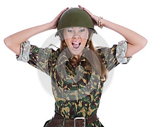 Woman in a steel helmet