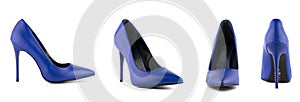 Woman stiletto high heel shoes isolated blue
